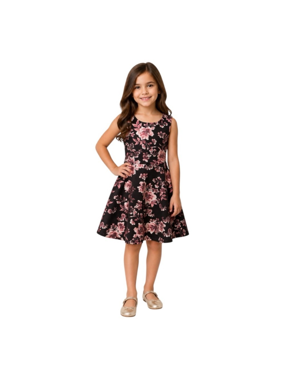 Speechless Girls Black Pink Floral Party Dress Size 7 Fit Flare